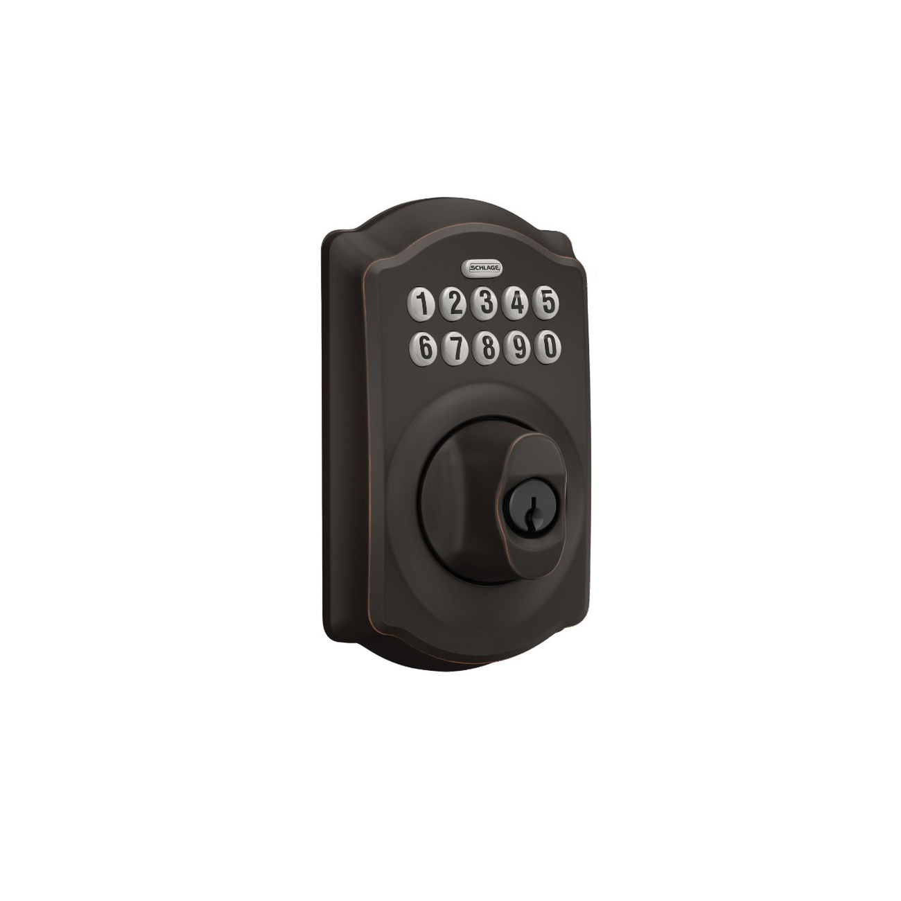 BE365 V CAM 716 Electronic Deadbolt, Aged Bronze, Residential, 1 Grade, Metal, Turn Piece Interior Handle, Yes