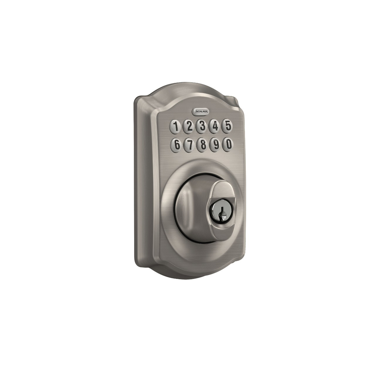 BE365 V CAM 619 Electronic Deadbolt, Satin Nickel, Residential, 1 Grade, Metal, Turn Piece Interior Handle, Yes
