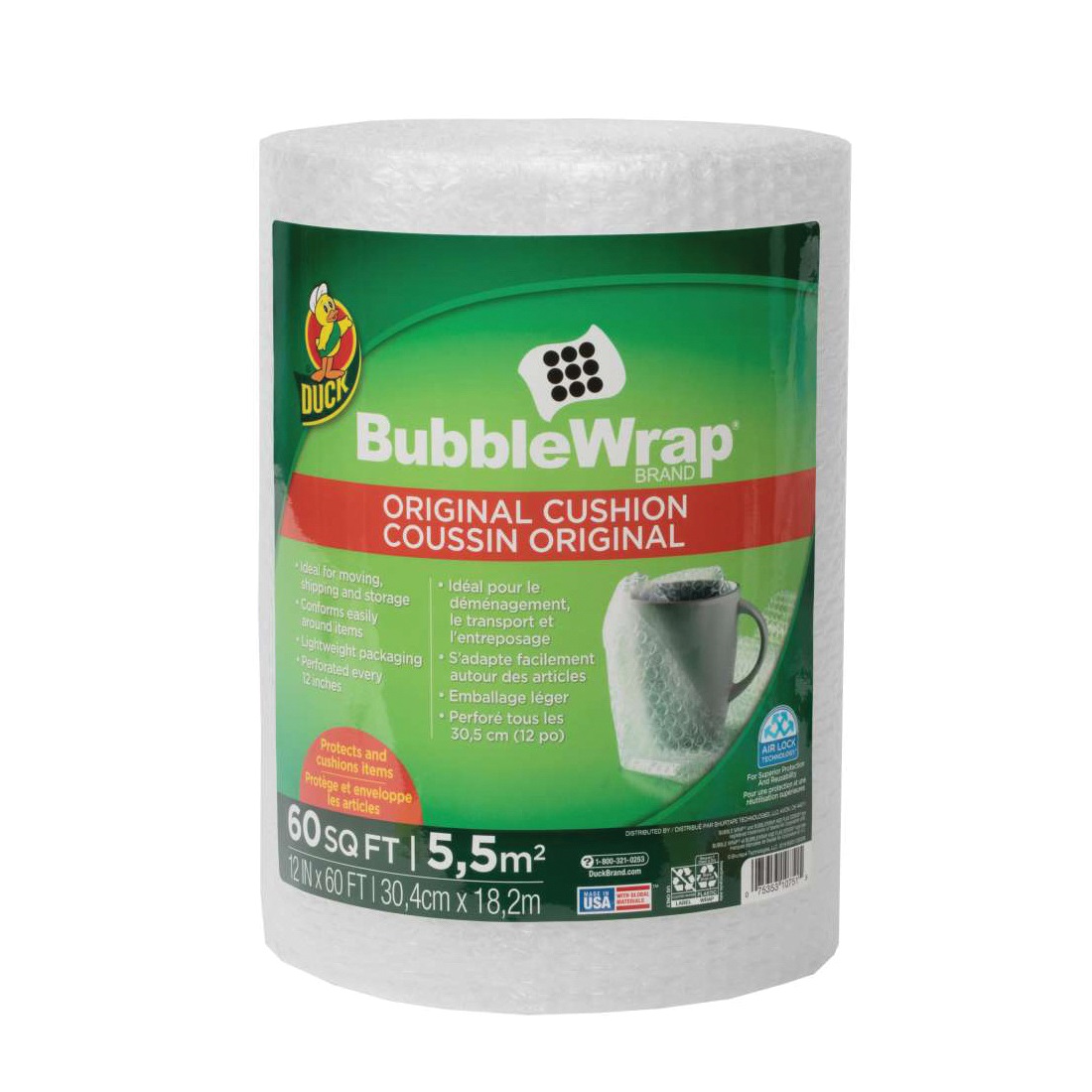 286687 Bubble Wrap, 60 ft L, 12 in W, Nylon, Clear