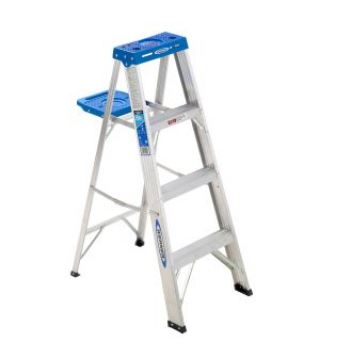 364 Step Ladder, 4 ft H, Type I Duty Rating, Aluminum/Plastic, 250 lb, 3-Step, 8 ft Max Reach
