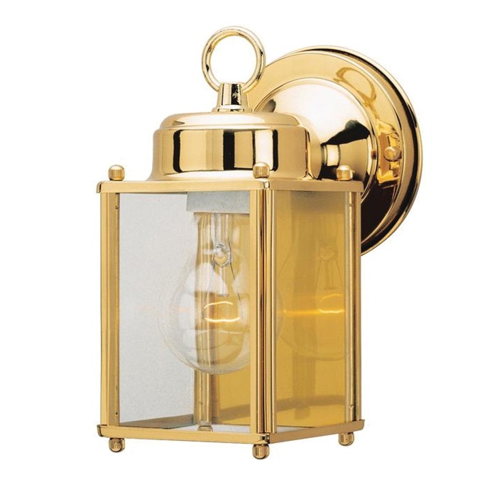 Westinghouse 66936 Outdoor Wall Lantern, 8-1/4 in H x 4-1/2 in W x 5-3/4 in D Dimensions, Polished Brass Fixture