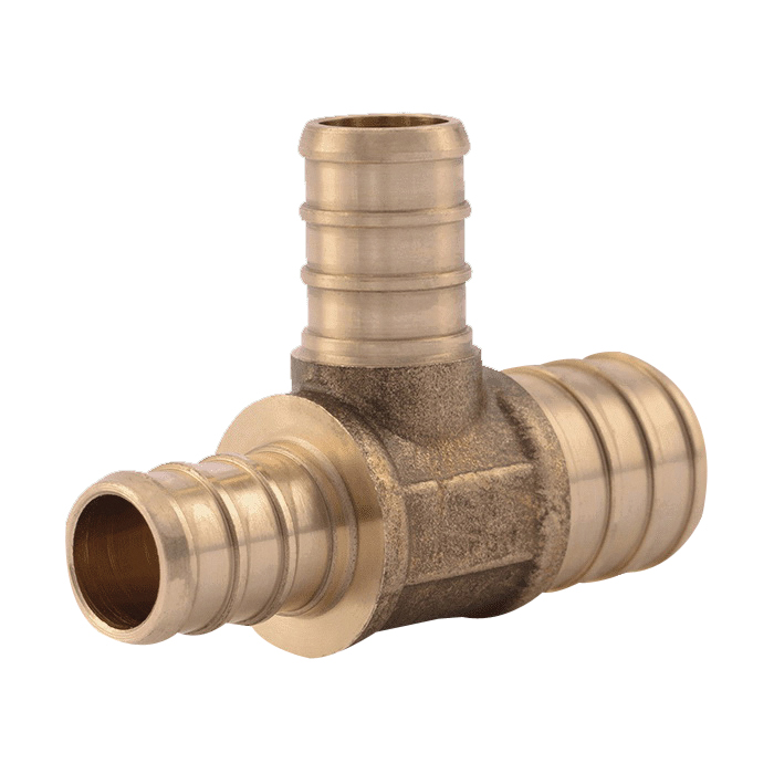 SharkBite UC454LFA10 Reducing Pipe Tee, 3/4 x 1/2 x 1/2 in, Barb, Brass, 200 psi Pressure