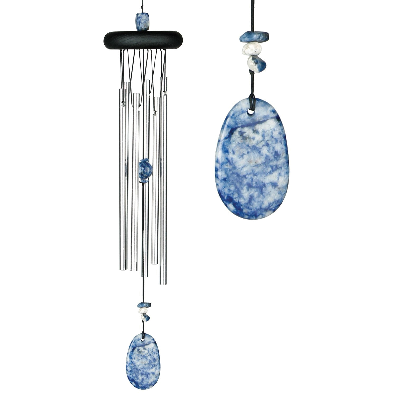 Woodstock Chimes CCL Wind Chime, Lapis/Brow Chakra, Aluminum/Ash Wood/Stone, Black/Silver, Polished