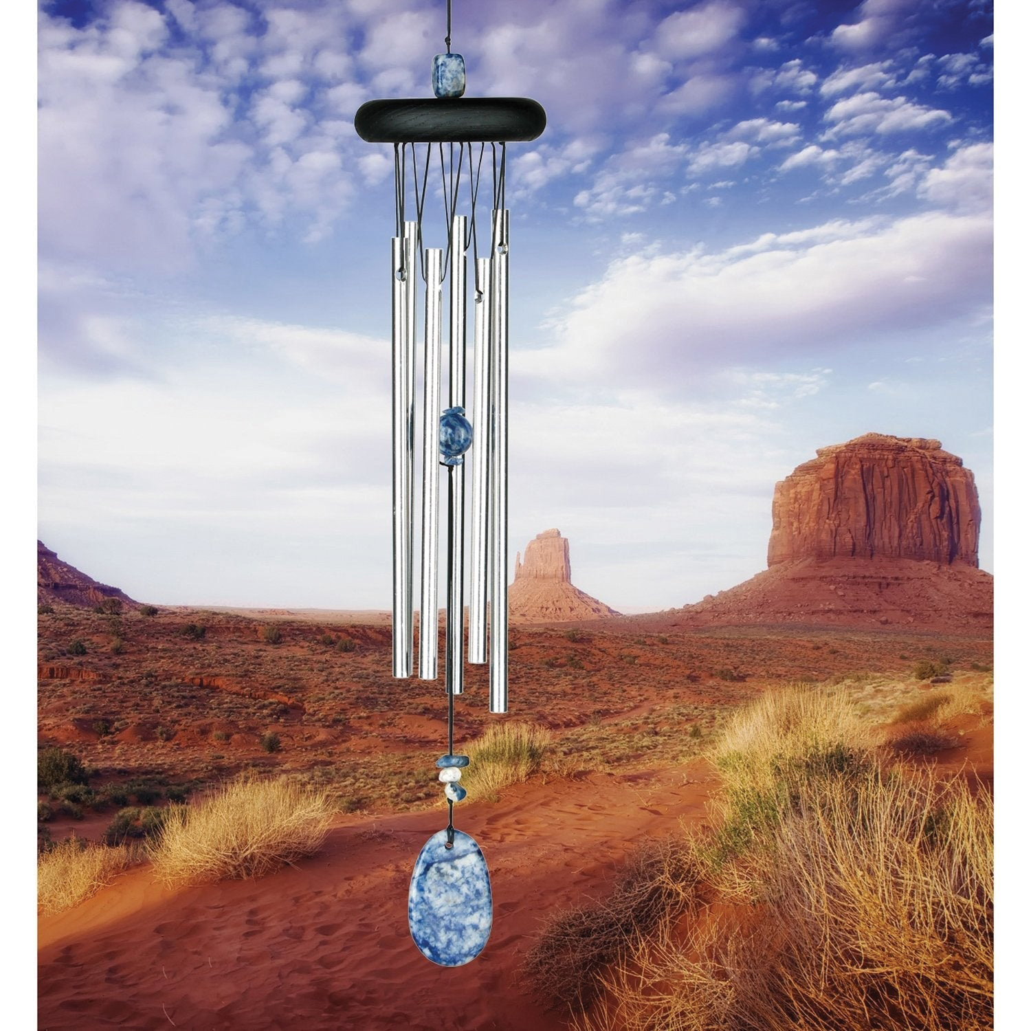 Woodstock Chimes CCL Wind Chime, Lapis/Brow Chakra, Aluminum/Ash Wood/Stone, Black/Silver, Polished