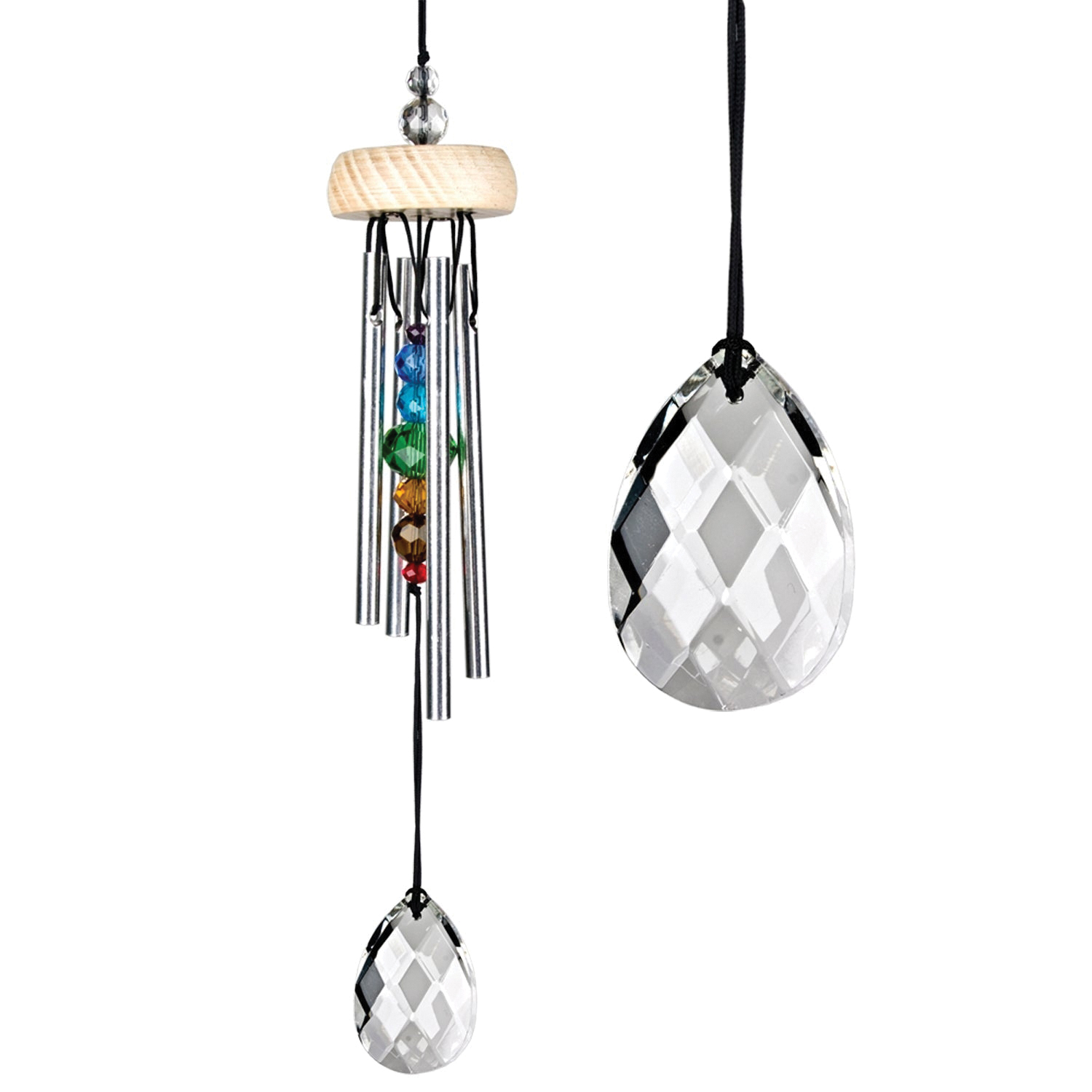 Woodstock Chimes GEMPR Wind Chime, Prism Gem Drop, Aluminum/Ash Wood/Crystal, White/Silver