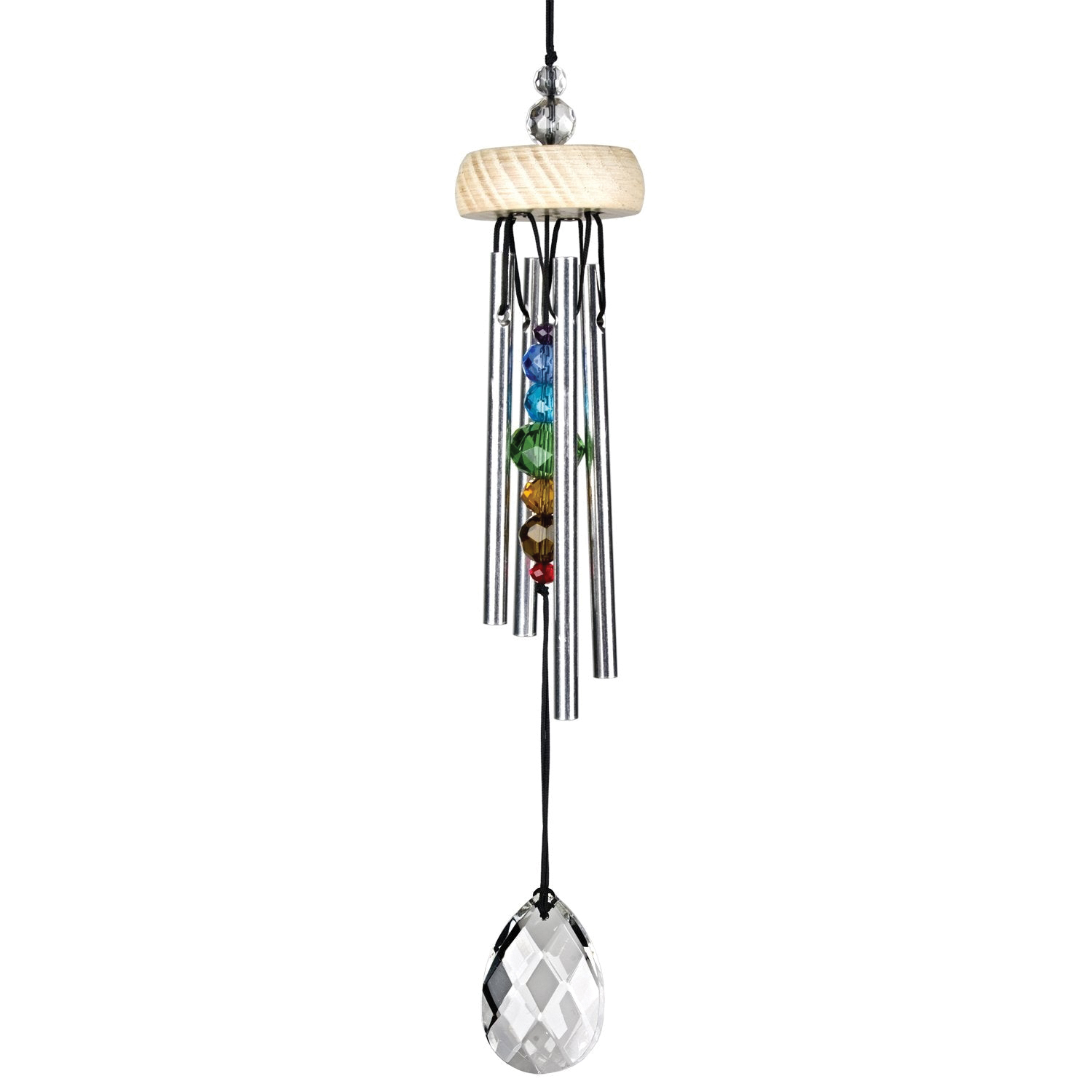 Woodstock Chimes GEMPR Wind Chime, Prism Gem Drop, Aluminum/Ash Wood/Crystal, White/Silver