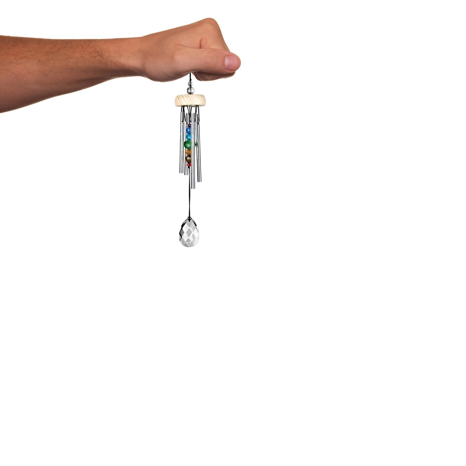 Woodstock Chimes GEMPR Wind Chime, Prism Gem Drop, Aluminum/Ash Wood/Crystal, White/Silver