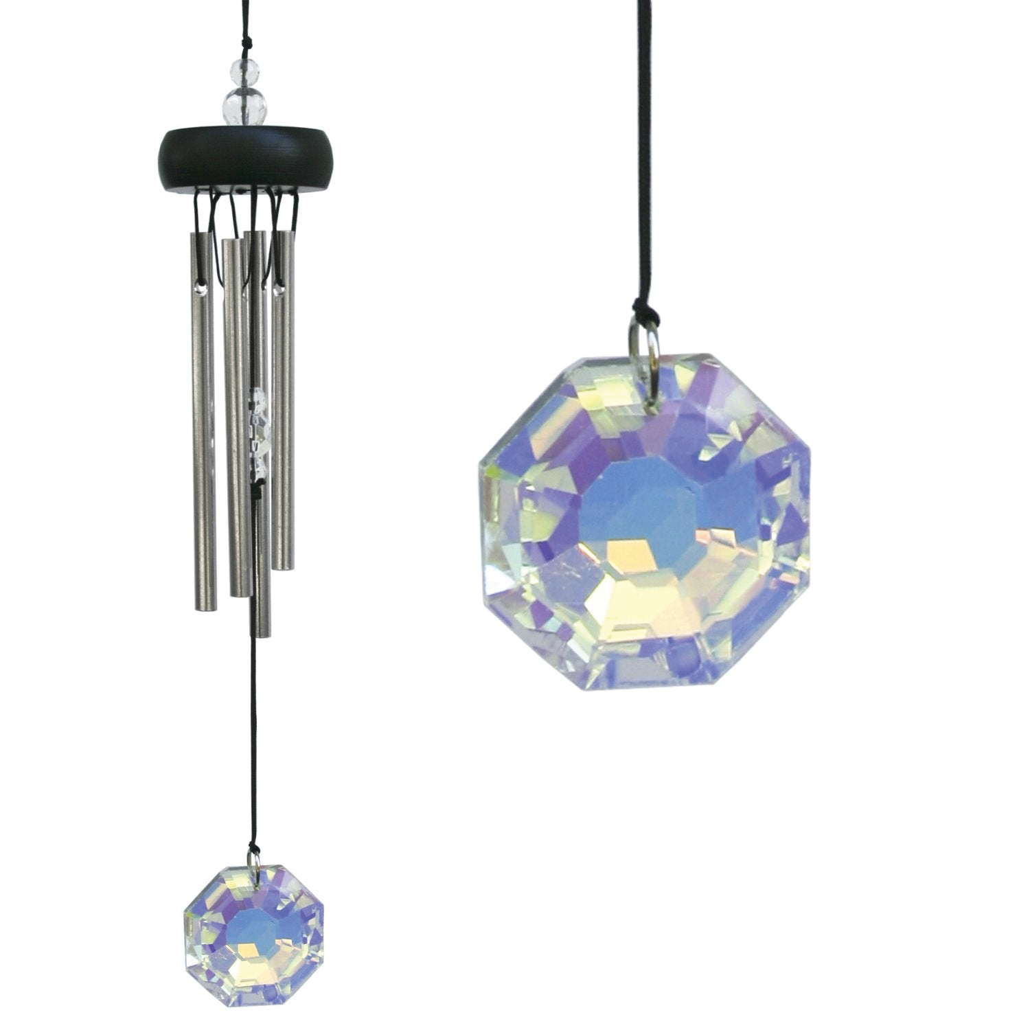 Woodstock Chimes PSCR Precious Stone Wind Chime, Crystal, Aluminum/Ash Wood/Glass Crystal, Black/Silver, Polished