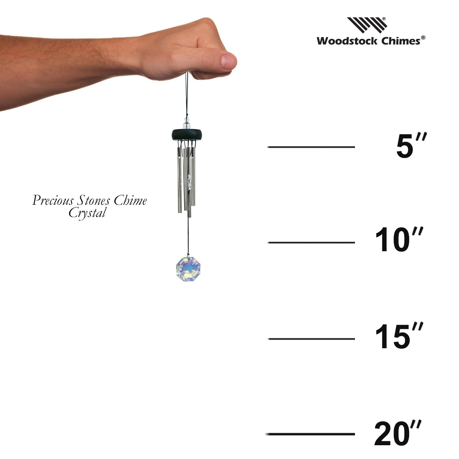Woodstock Chimes PSCR Precious Stone Wind Chime, Crystal, Aluminum/Ash Wood/Glass Crystal, Black/Silver, Polished