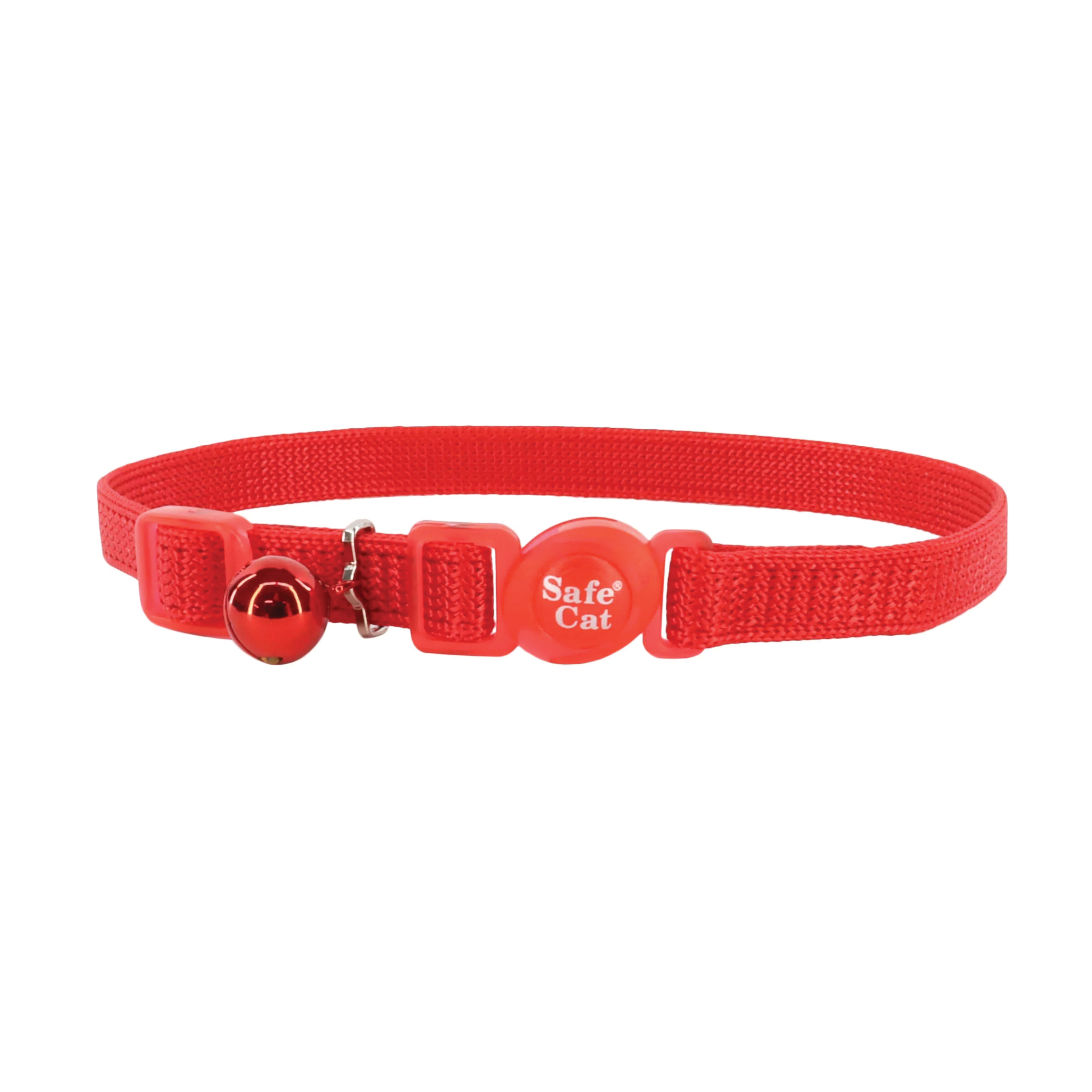Safe Cat 07001 A RED12 Breakaway Collar, 3/8 in W Collar, 8 to 12 in L Collar, Fastening Method: Buckle, Nylon, Red
