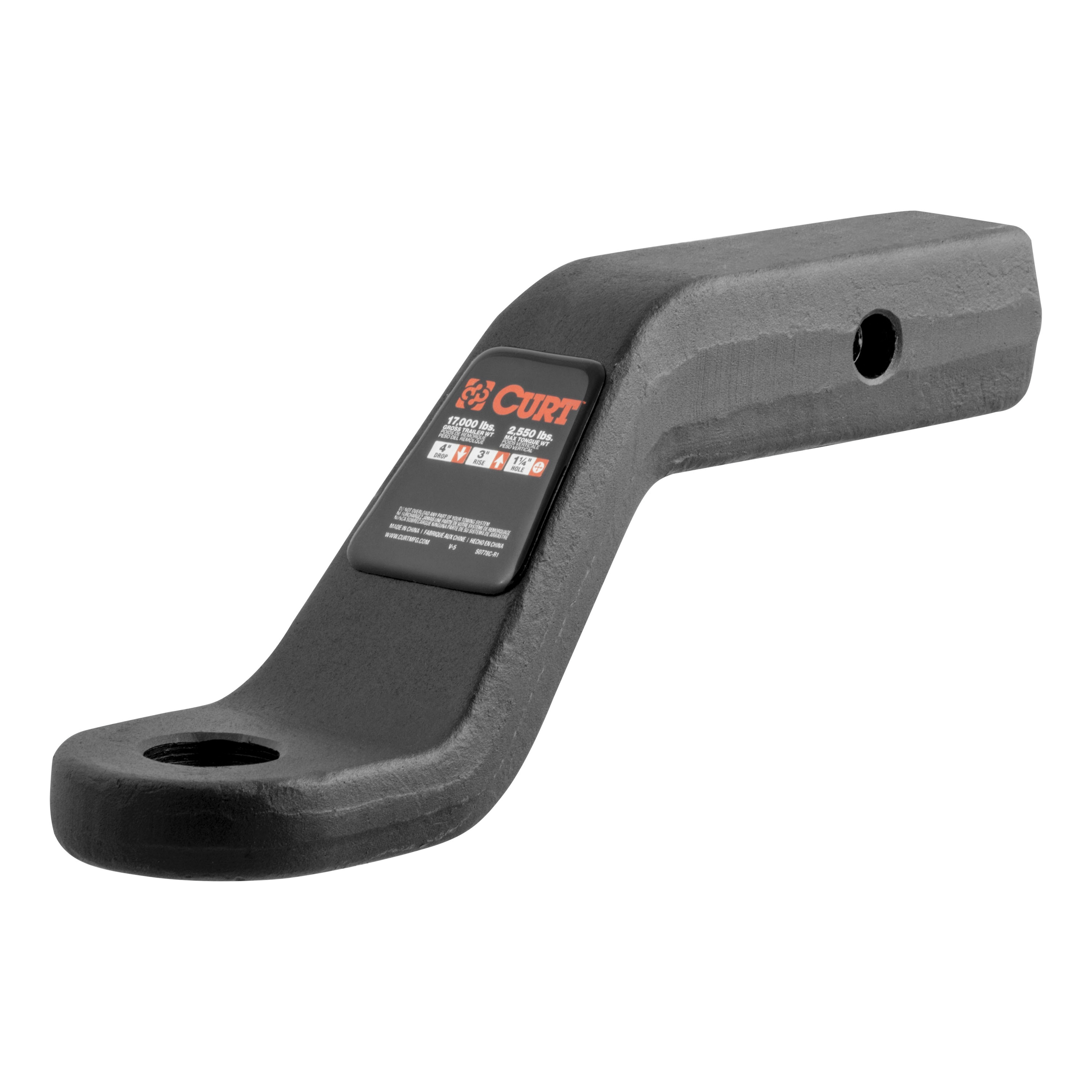 45341 Ball Mount, 8-1/2 in L, 4 in Drop, 3 in Rise, Class 5 Hitch, Steel, Carbide