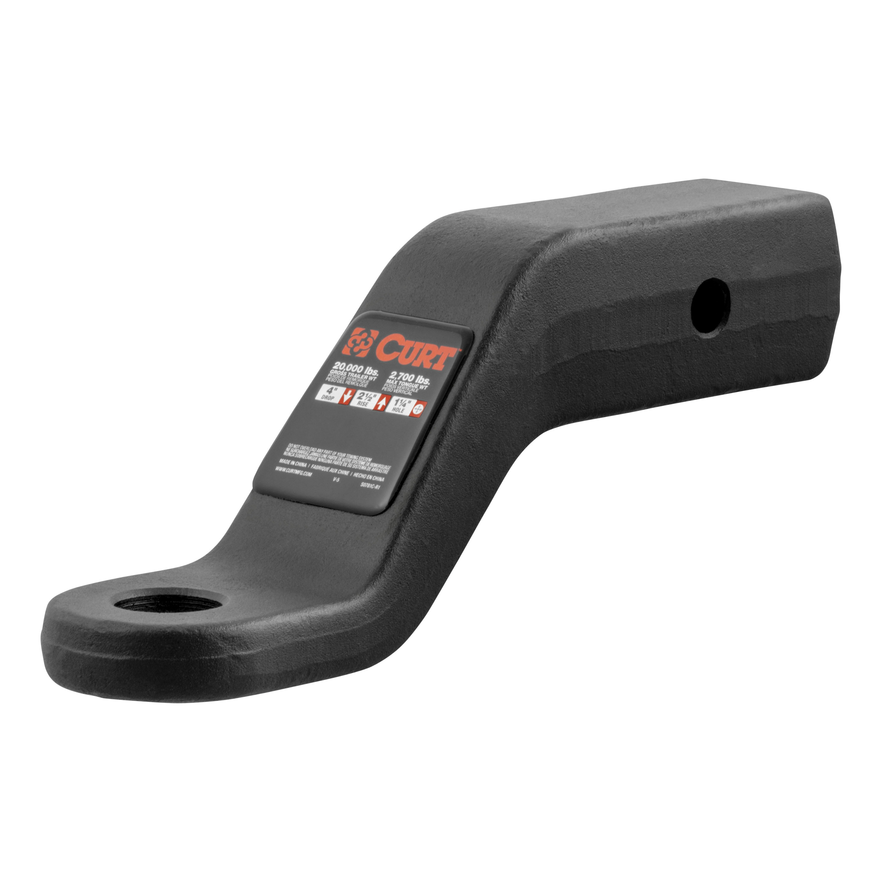 45458 Ball Mount, 8-1/2 in L, 4 in Drop, 2-1/2 in Rise, Class 5 Hitch, Steel, Carbide