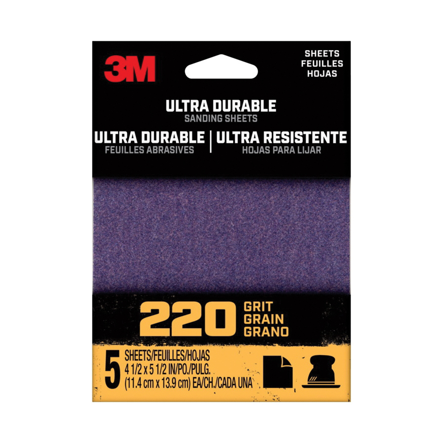27366 Sandpaper Sheet, 3 in W, 3 in L, 220 Grit, Medium, Aluminum Oxide/Ceramic Abrasive, Cloth Backing, 5 pk