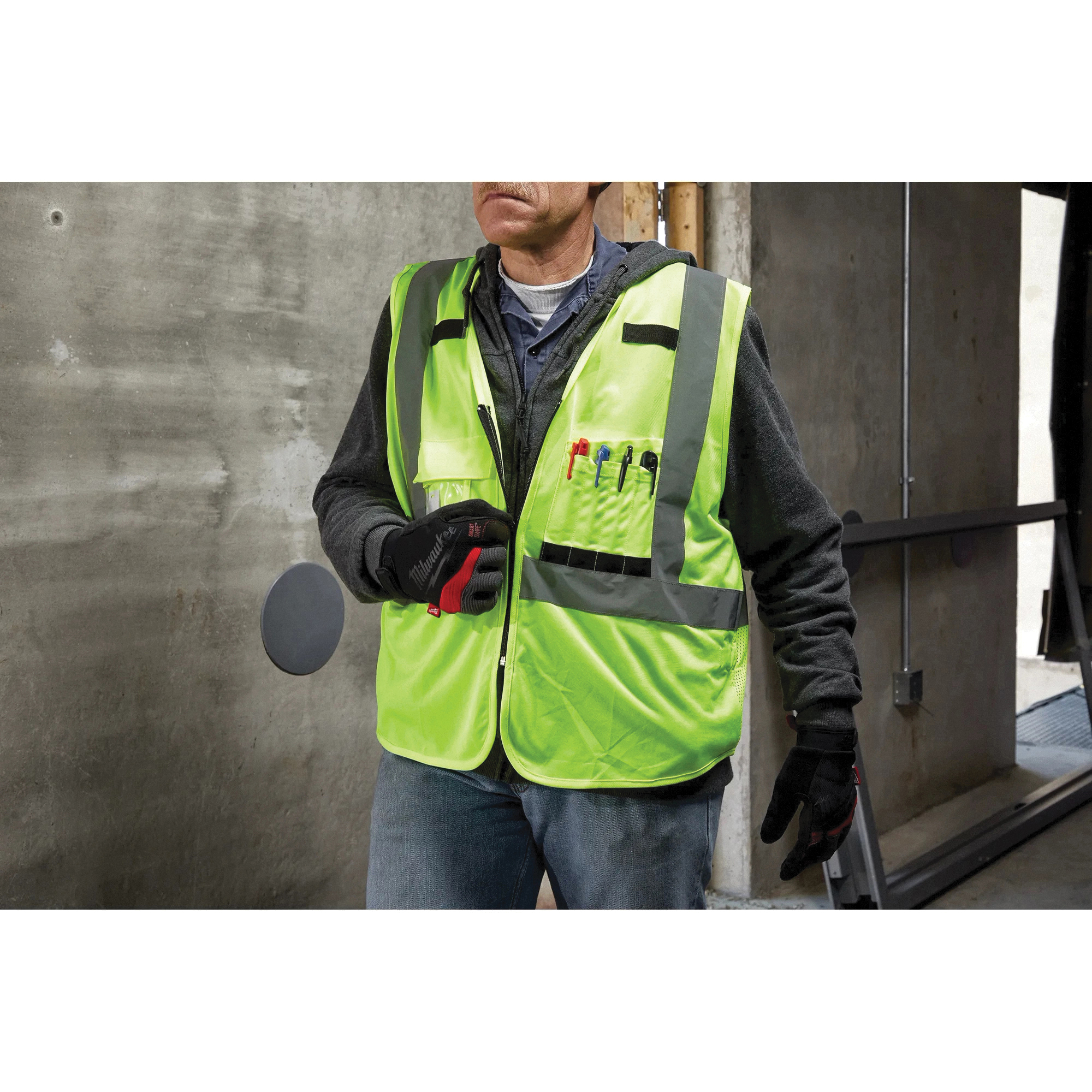Milwaukee 48-73-5022 Safety Vest, L/XL, Men's, Fits to Chest Size: 42 to 46 in, Polyester, High-Visibility Yellow - 3