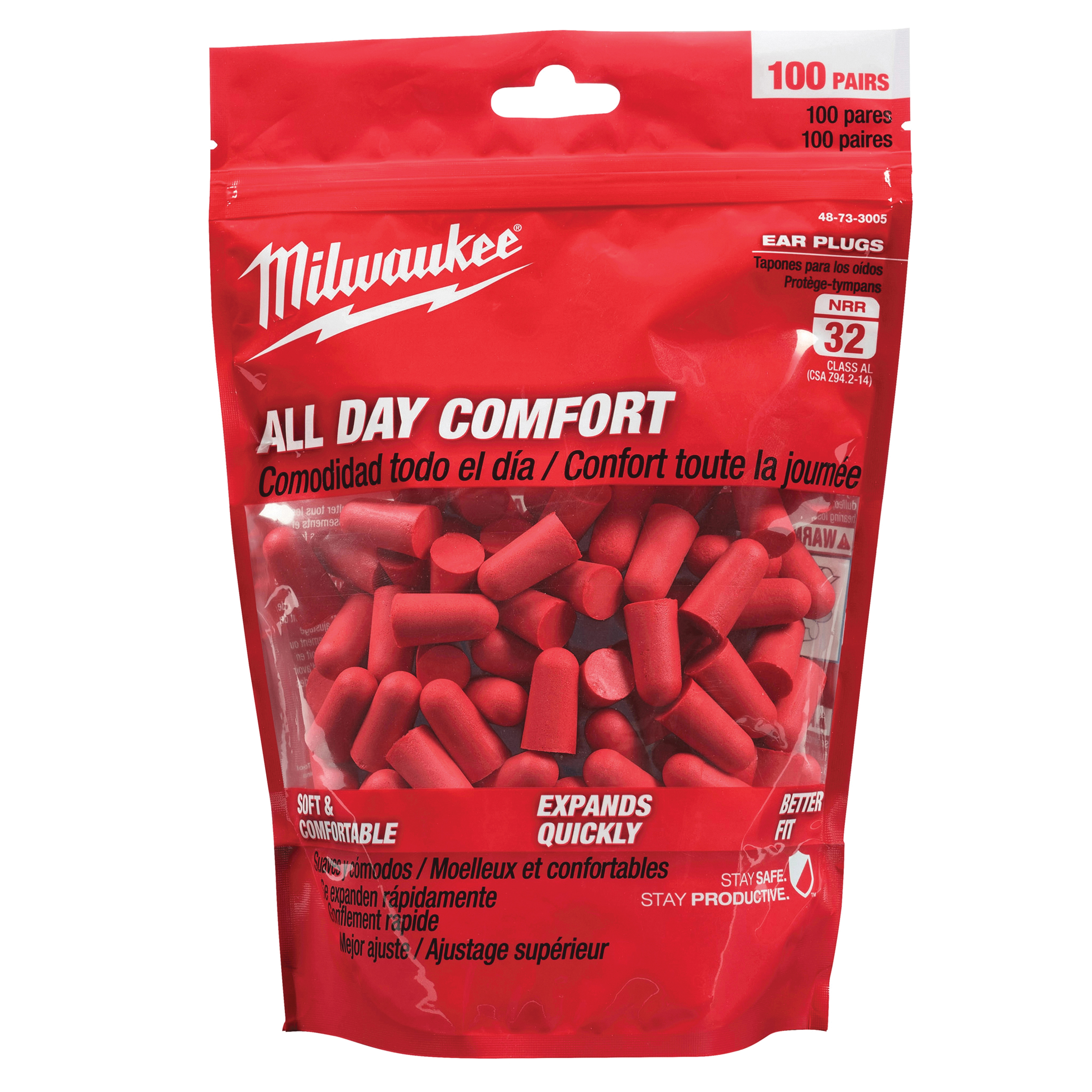Milwaukee 48-73-3005 Ear Plugs, 32 dB NRR, Tapered, One-Size Ear Plug, Foam Ear Plug, Red Ear Plug - 2