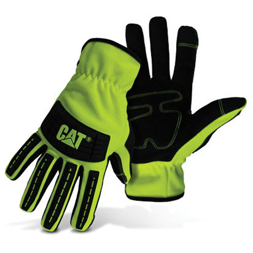 CAT012250M High-Visibility Gloves, Men's, M, Open Cuff, Spandex, Green