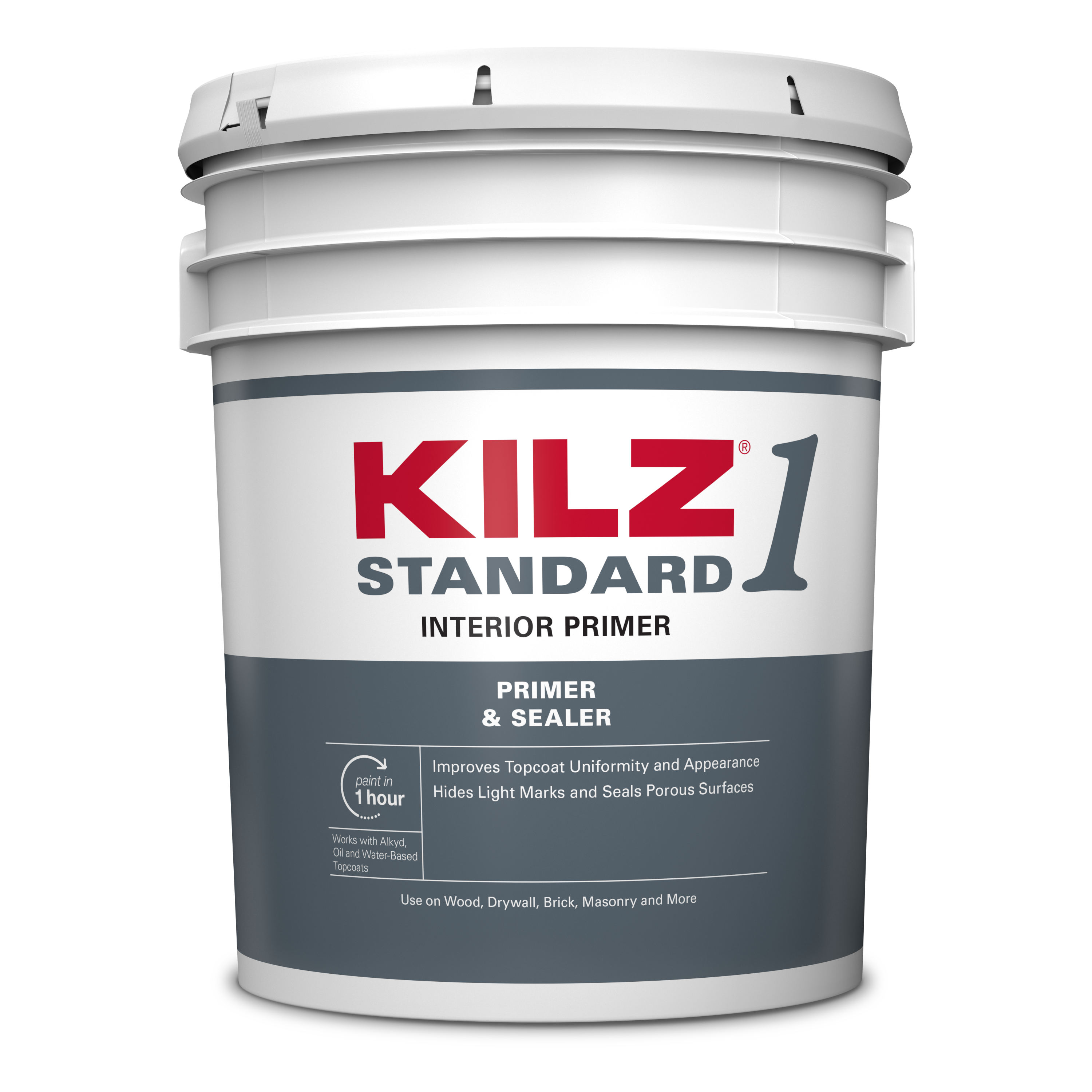 KILZ L201105 KILZ Standard Interior Primer, Sealer & Stainblocker, White 5 gal, Bucket, 1,500-2,000 sq. ft. Coverage Area, Water Base