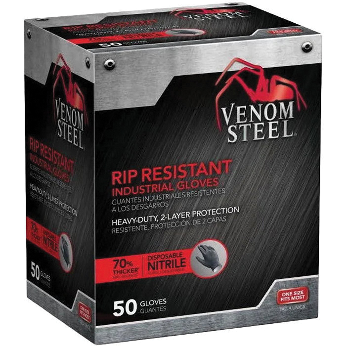 VEN6143N Disposable Gloves, L, Nitrile, Powder-Free, Black/White, 9-1/2 in L