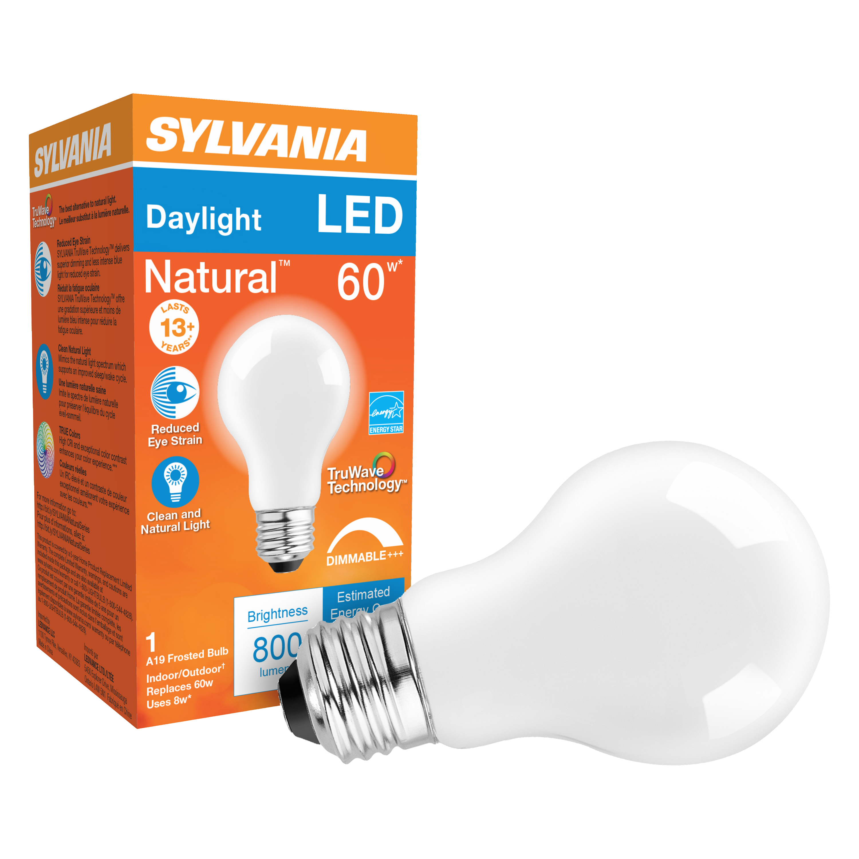 40673 LED Bulb, General Purpose, A19 Lamp, E26 Lamp Base, Dimmable, Daylight Light, 5000 K Color Temp