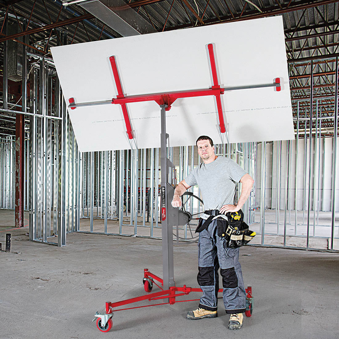 Metaltech I-BMDPL Drywall and Panel Hoist, 200 lb, Plastic/Steel, Gray/Red, 60-1/4 in L, 48-3/4 in W, 58-1/4 in H - 4