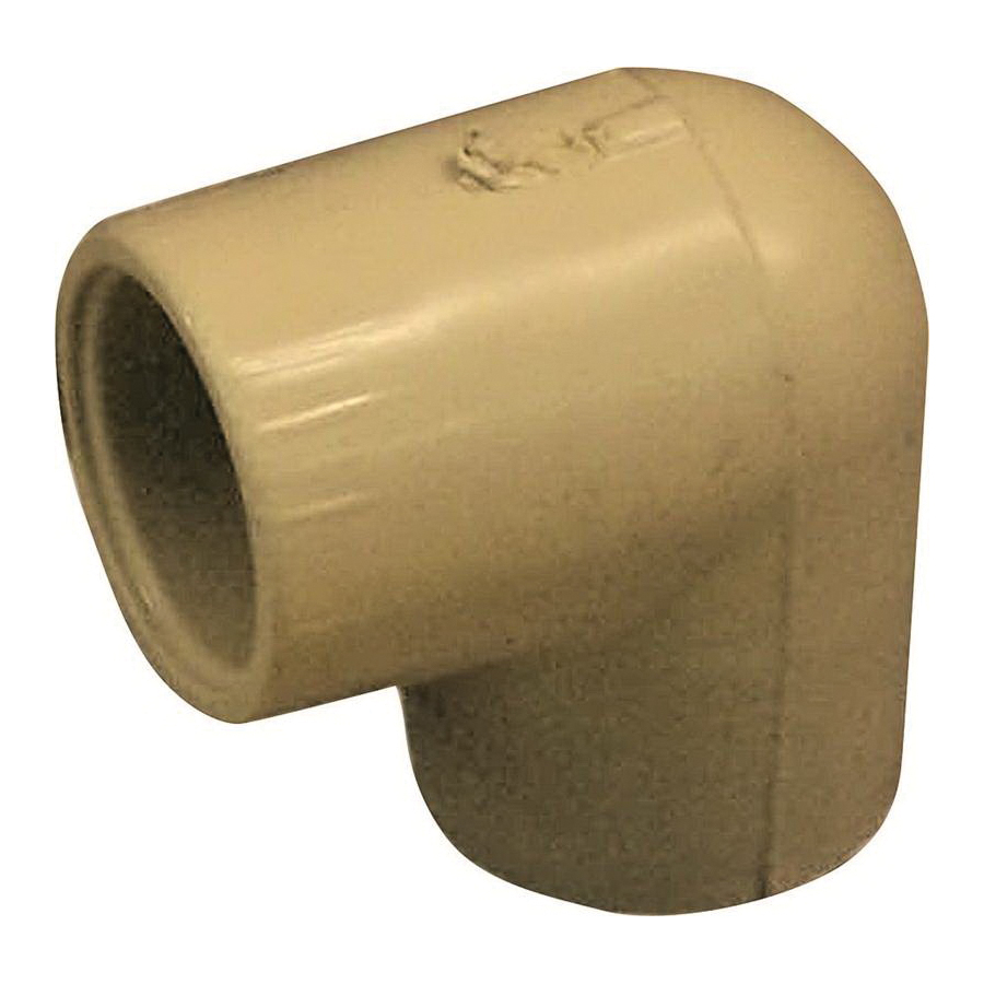 T00100D Pipe Elbow, 1/2 in, Slip, 90 deg Angle, CPVC, Tan, SCH 40 Schedule, 140 psi Pressure