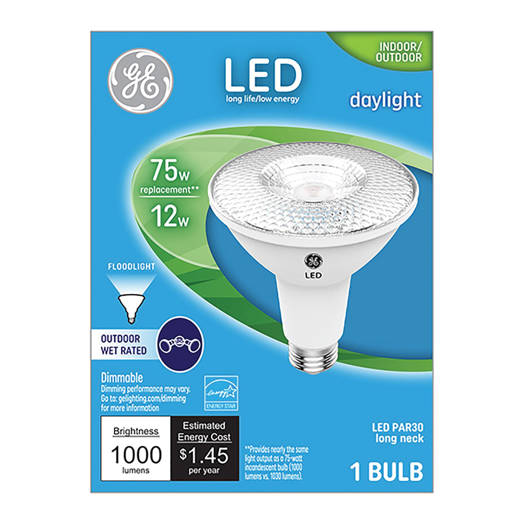 38447 LED Bulb, Flood/Spotlight, PAR30 Lamp, 75 W Equivalent, E26 Lamp Base, Dimmable, Daylight Light