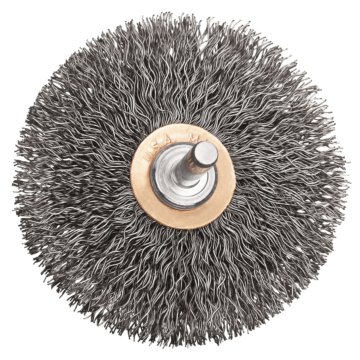 HP DW4903 Circular Small Wire Brush, 3 in Dia, 1/4 in Arbor/Shank, Crimped Bristle, 0.014 in Dia Bristle