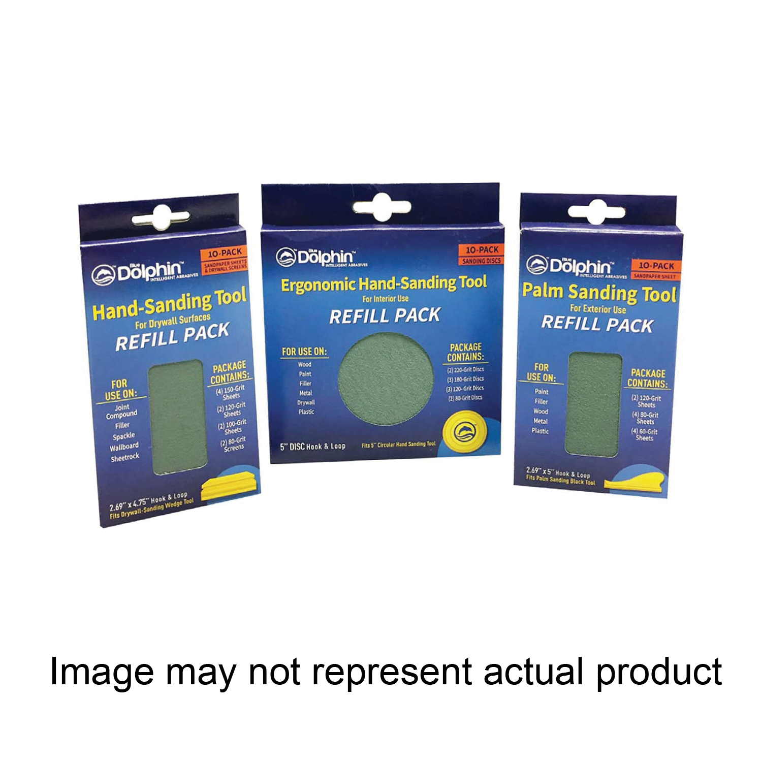 Blue Dolphin BD HS DRY RFL Series Hand Sanding Tool, Includes: (4) 150 Grit, (2) 120 Grit and (2) 80 Grit Sheets, Foam