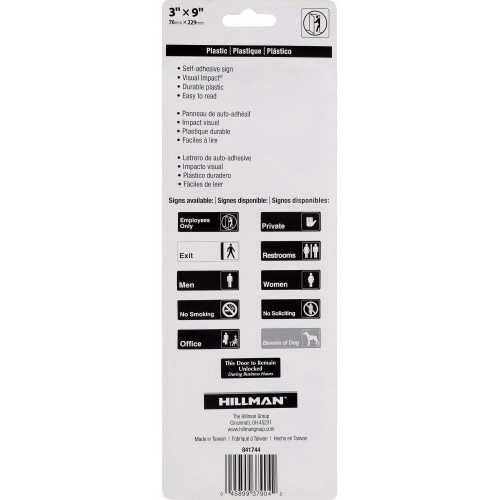 Sign, Hillman, White On Black Plastic, 3 in x 9 in, Employees Only, 1 pk - 3