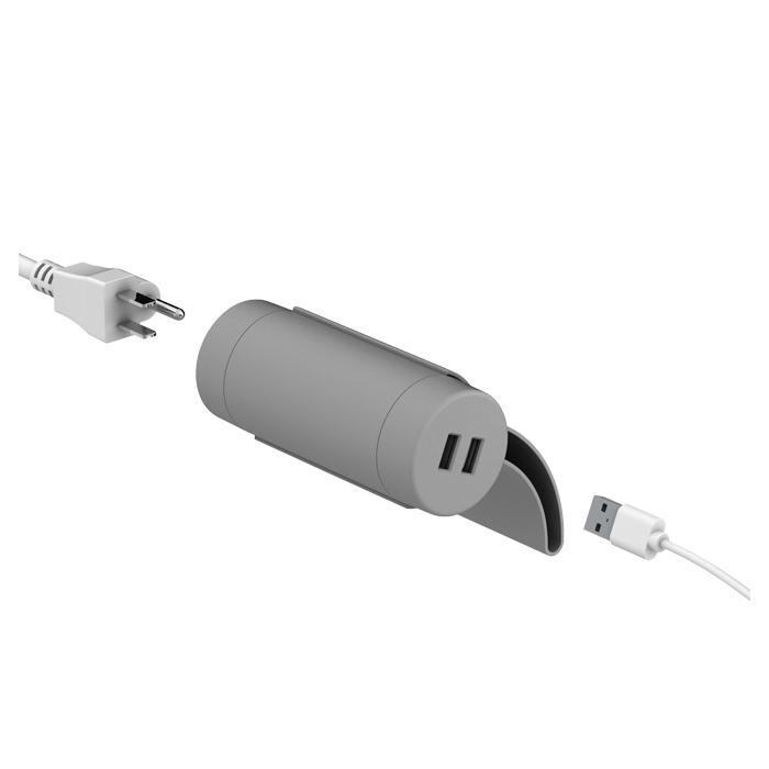 Link2Home EM-SO-400R Sofa Socket, 10 ft L Cable, 1-Socket, 2-USB Port, 13 A, 125 V, Anthracite/Light Gray - 2