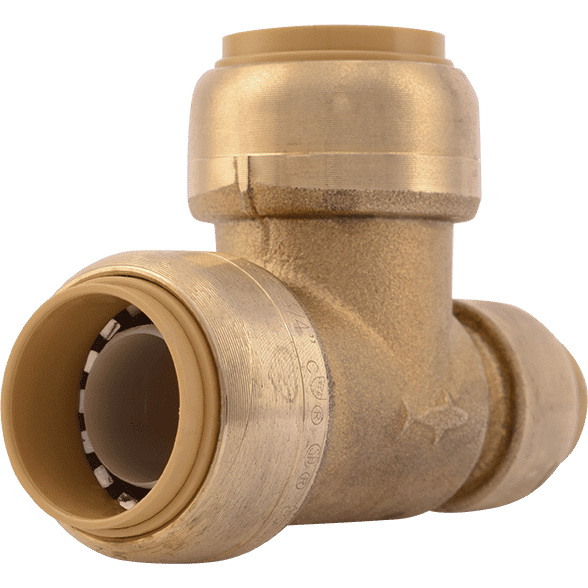 Reliance Worldwide U444CA Reducing Pipe Tee, 3/4 x 1/2 x 3/4 in, Push-Fit, Brass, 200 psi Pressure