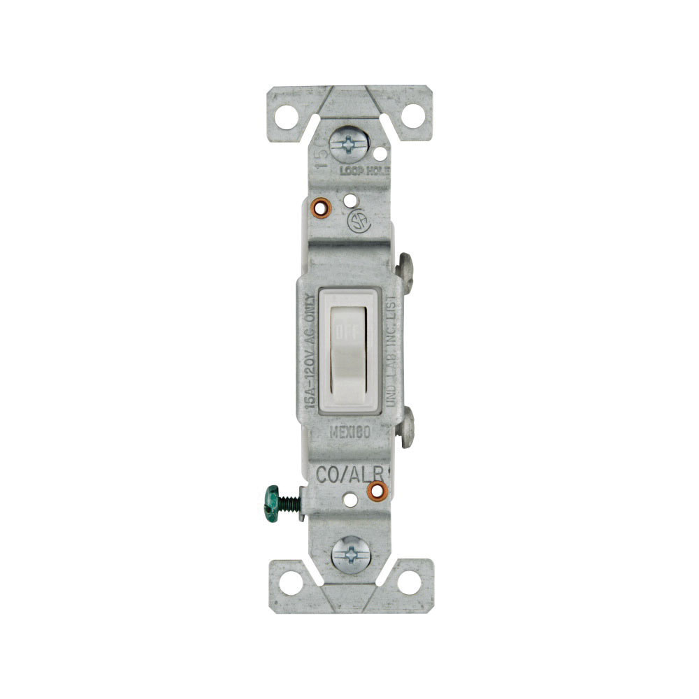 Cooper Wiring 5221-7W-BU Toggle Switch, 1-Pole, 15 A, 120 V, Side Wire Terminal, White