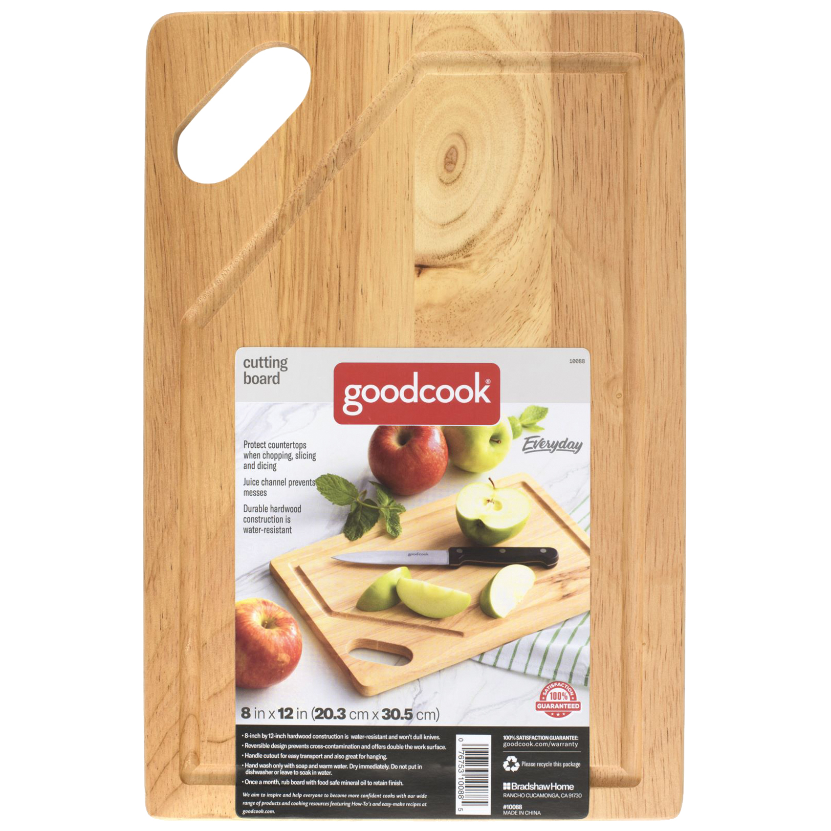 10088 Cutting Board, 12 in L, 8 in W, Hardwood, Brown