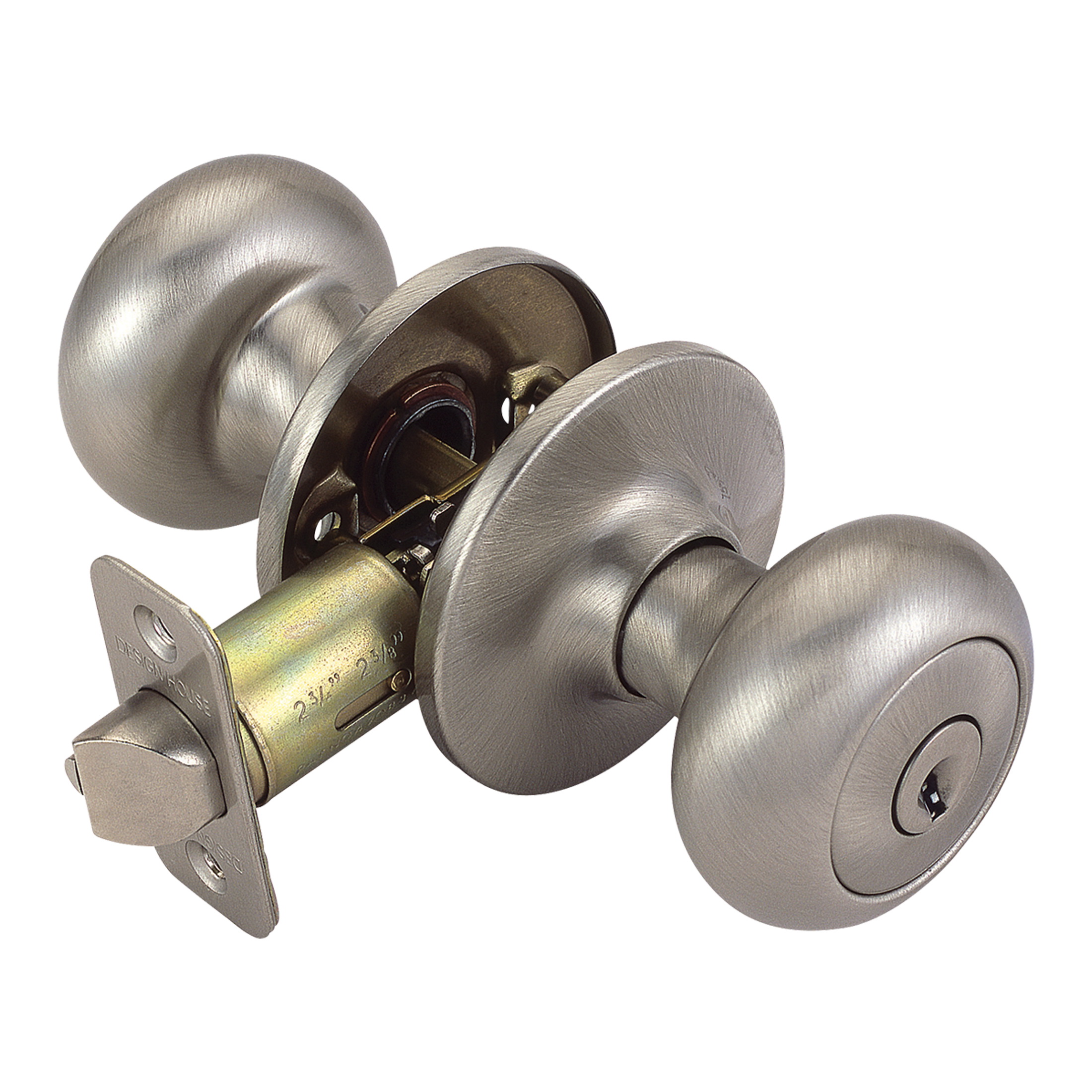 Design House Cambridge Series 753327 Entry Knob, Satin Nickel, Brass, KW Keyway, Reversible Hand