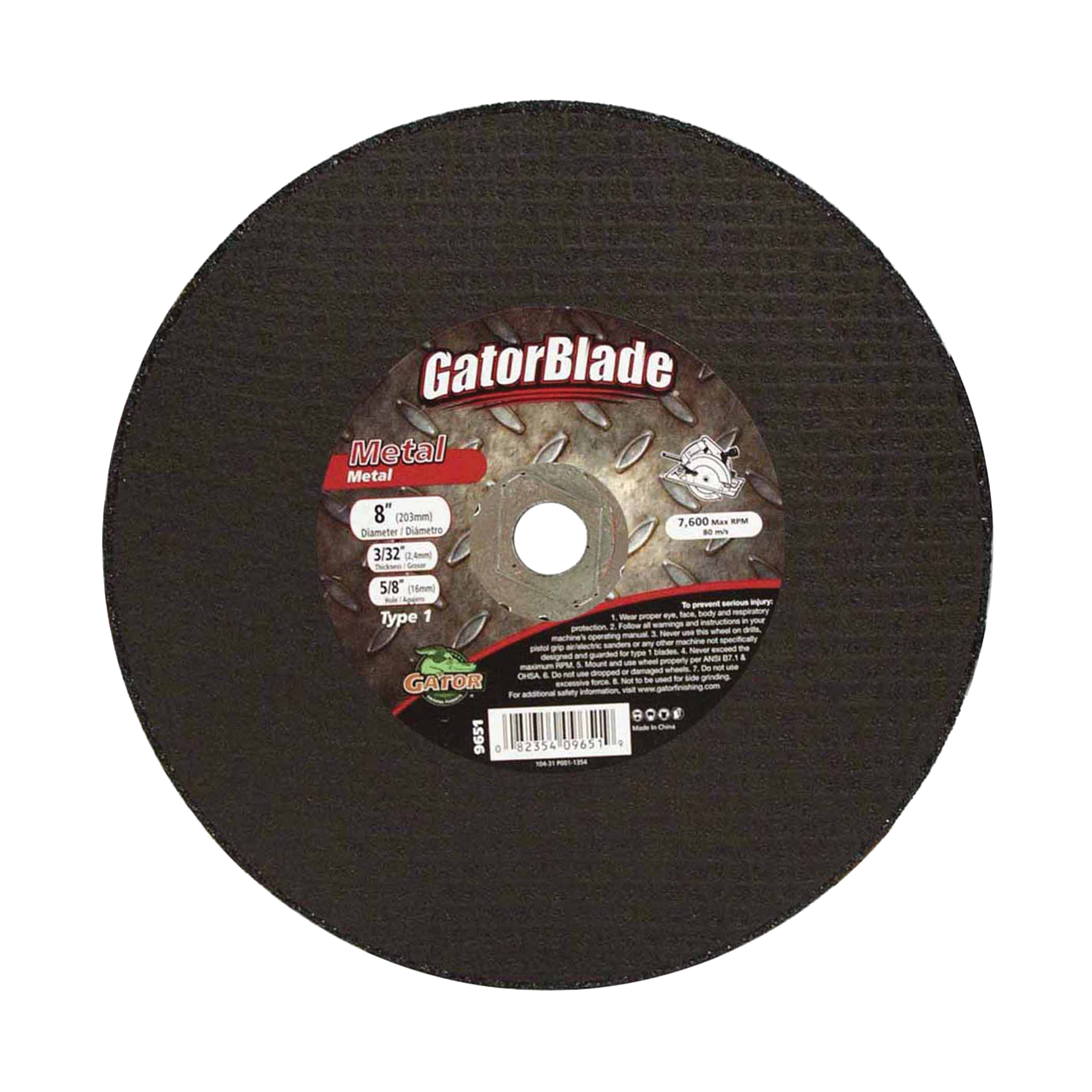 GatorBlade 9651 Cut-Off Wheel, 8 in Dia, 3/32 in Thick, 5/8 in Arbor