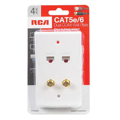 RCA TPH559R Cat 5/6 Coaxial Wallplate, 2 -Gang, White