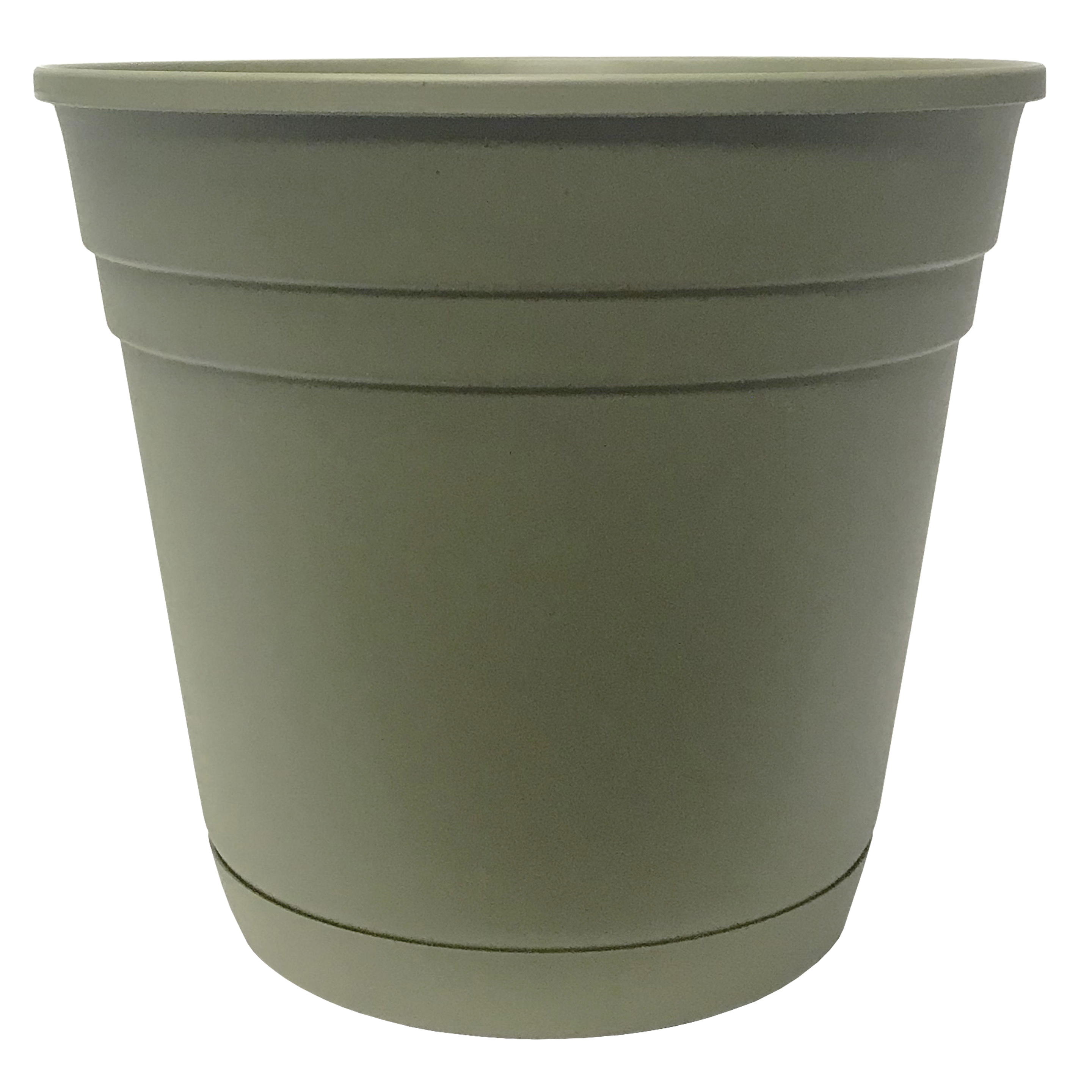 RN0612OG Planter with Saucer, 6 in Dia, Round, Poly Resin, Olive Green, Matte