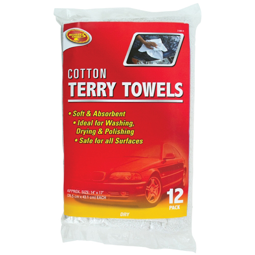 Detailer's Choice 3-685-58 Terry Towel, 14 in L, 17 in W, White