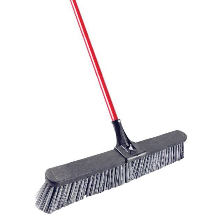 879 Rough Surface Push Broom, 25-1/2 in Sweep Face, 4 in L Trim, Pet Bristle, 64 in L, Bolt, Steel Handle