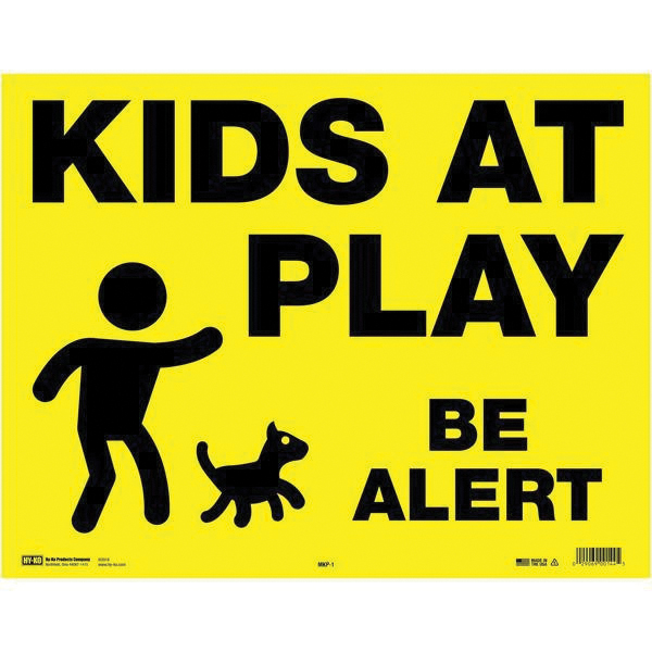 MKP-1 Yard Sign, Rectangular, KIDS AT PLAY BE ALERT, Black Legend, Yellow Background, Plastic