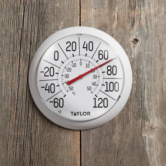 Taylor 5650 Thermometer, 8-1/2 in Display, -60 to 120 deg F, -50 to 50 deg C, Plastic Casing, White Casing