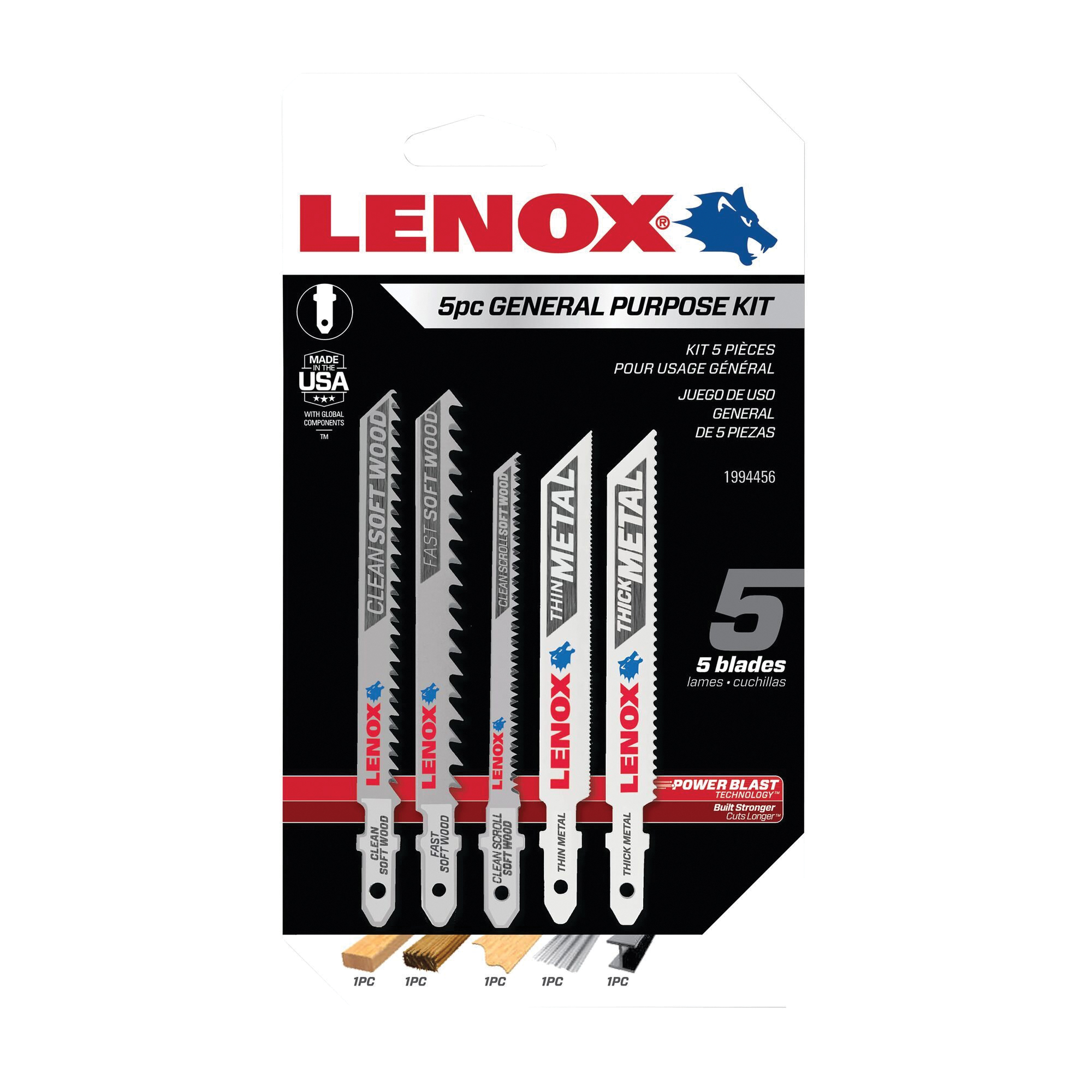 1994456 Jig Saw Kit, 5-Piece, General-Purpose, T-Shank, Carbon Steel