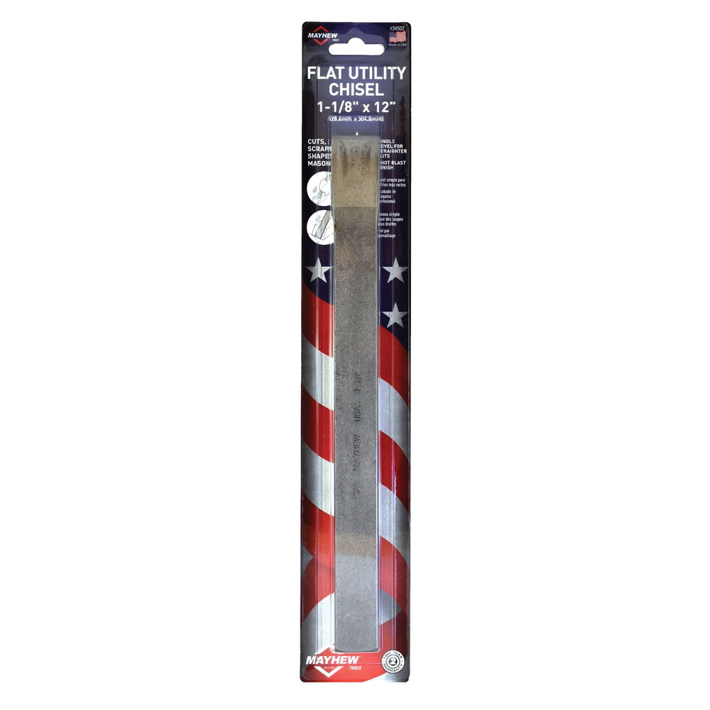 34502 Flat Utility Chisel, 1-1/8 in Tip, 12 in OAL, High Carbon Molybdenum Steel Blade