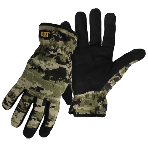 CAT012270M Work Gloves, Men's, M, Touchscreen Thumb, Elastic, Open Cuff, Spandex, Digital Camouflage