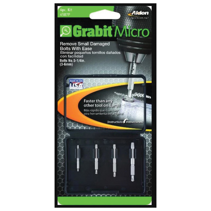 Grabit Pro Micro Series 4507P Broken Bolt Extractor Kit, 4-Piece, High-Strength Steel - 4