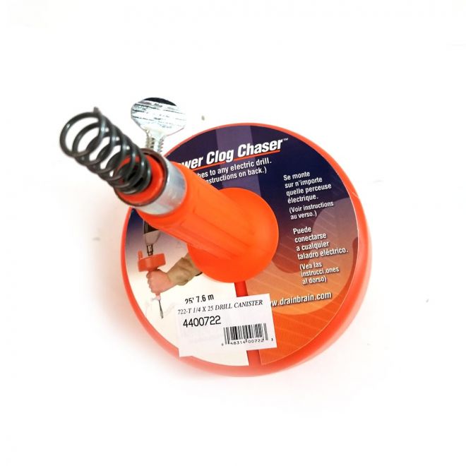 Drill Drain Auger, Thrifco Plumbing, Power Clog Chaser, 1/4 in Dia Cable, 25 ft L Cable - 3