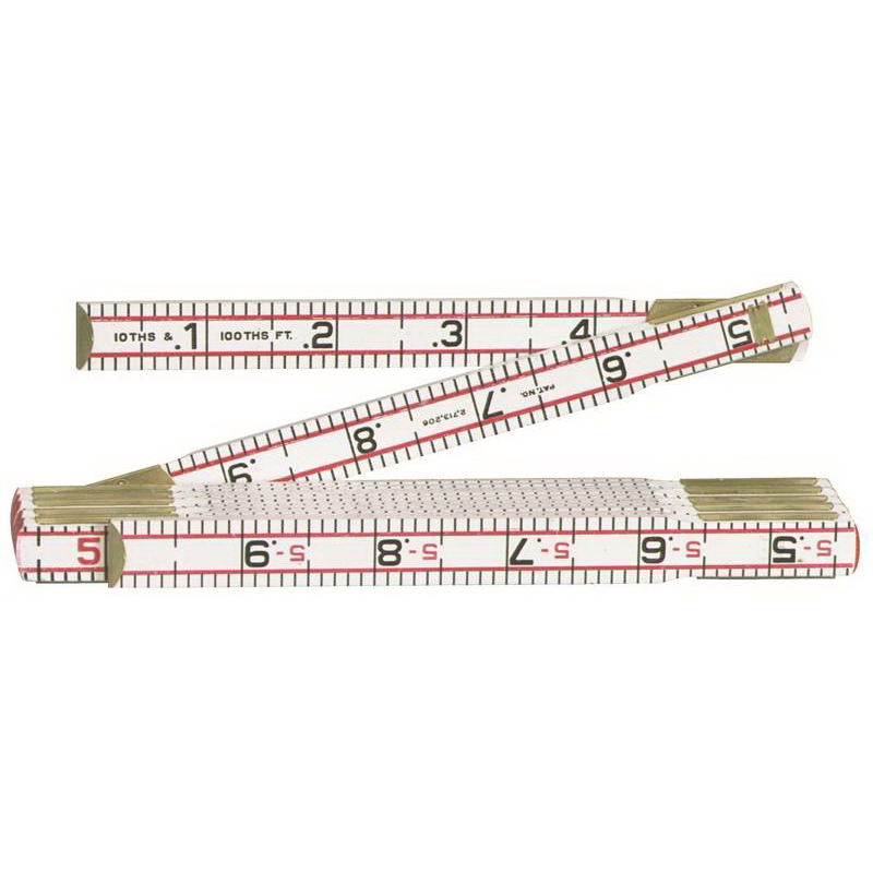Crescent Lufkin Red End Series 1066DN Engineer's Scale Rule, Regular, 1/10ths, 1/100ths, Feet Graduation, Wood, White - 1