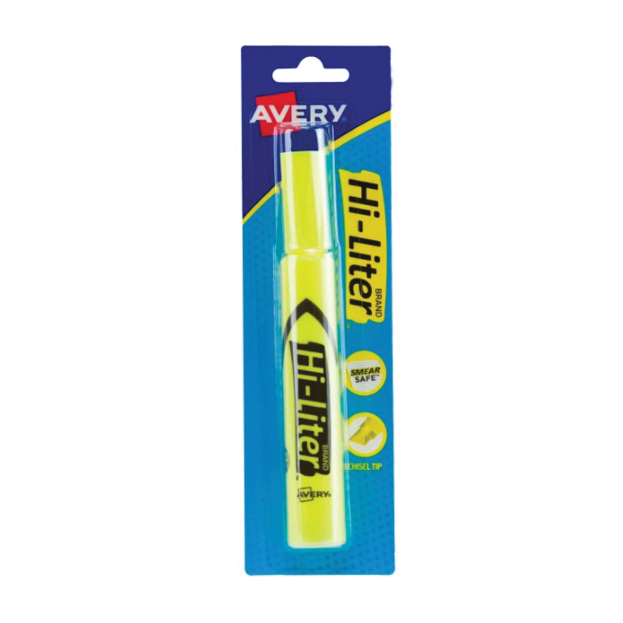 Avery Hi-Liter Smear Safe Series 24001 Desk Style Highlighter, Fluorescent Yellow