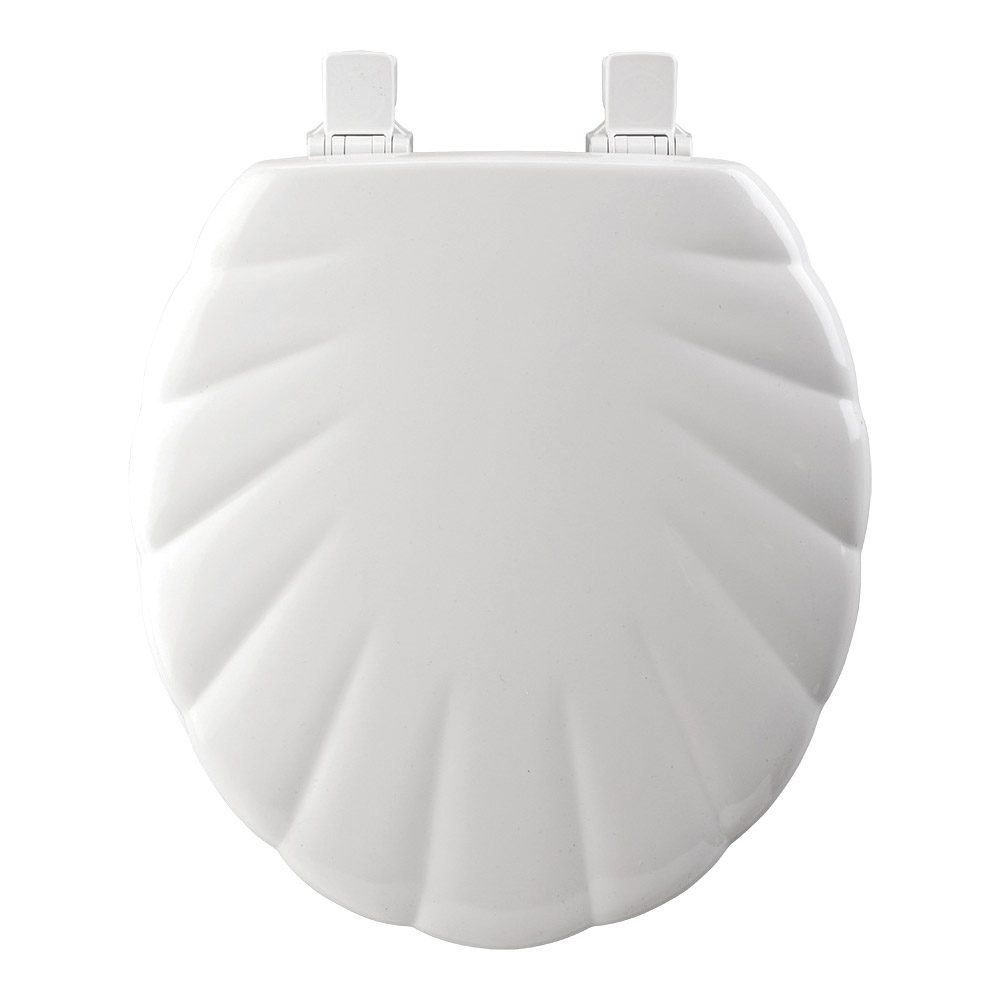 Mayfair Shell Series 22ECA 000 Toilet Seat, Round, Enameled Wood, White, Easy-Clean and Change Hinge - 2
