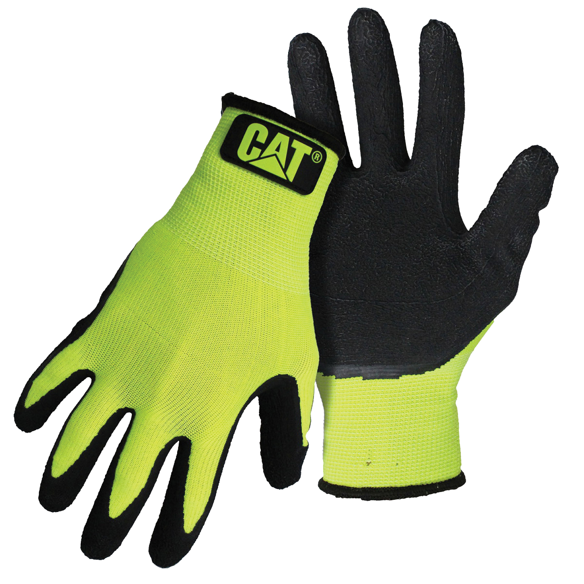 CAT CAT017418-XL Coated Gloves, XL, Knit Wrist Cuff, Latex Coating, Polyester Glove, Hi-Viz Green